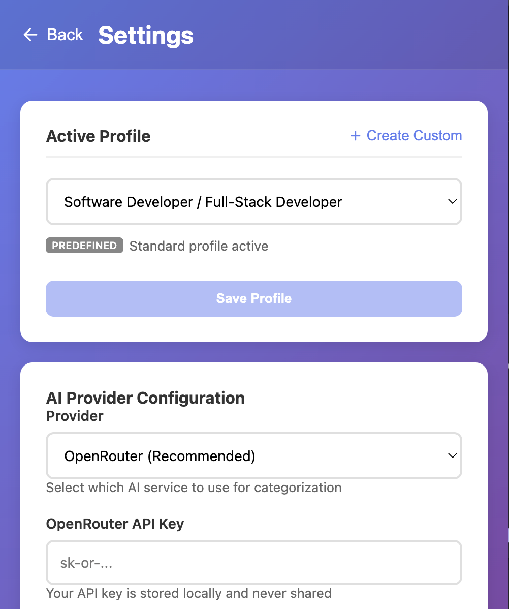 Settings Configuration